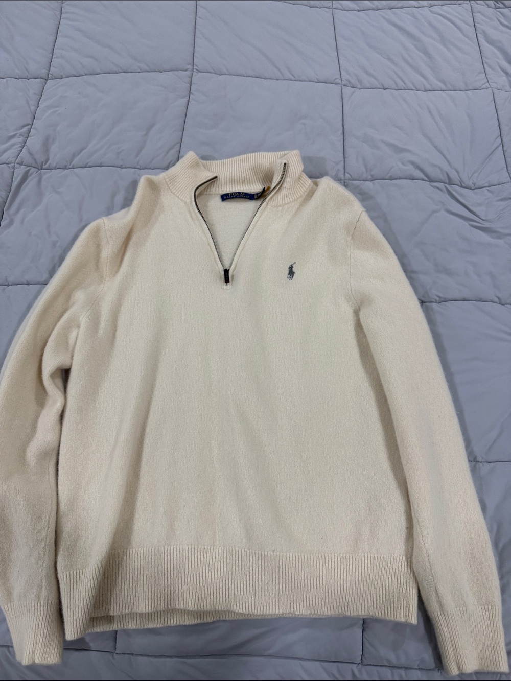 Ralph Lauren Cream Half-Zip Wool Sweater with Polo Crest